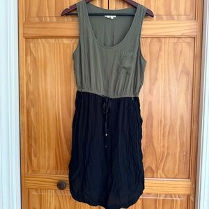 Chic Olive and Black Midi Dress